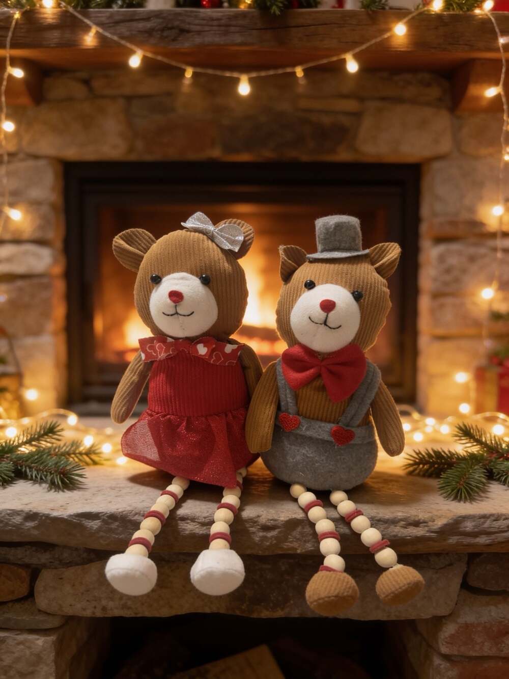 Greenbrier International Holiday Christmas Plush Bear Shelf Sitters Set of 2